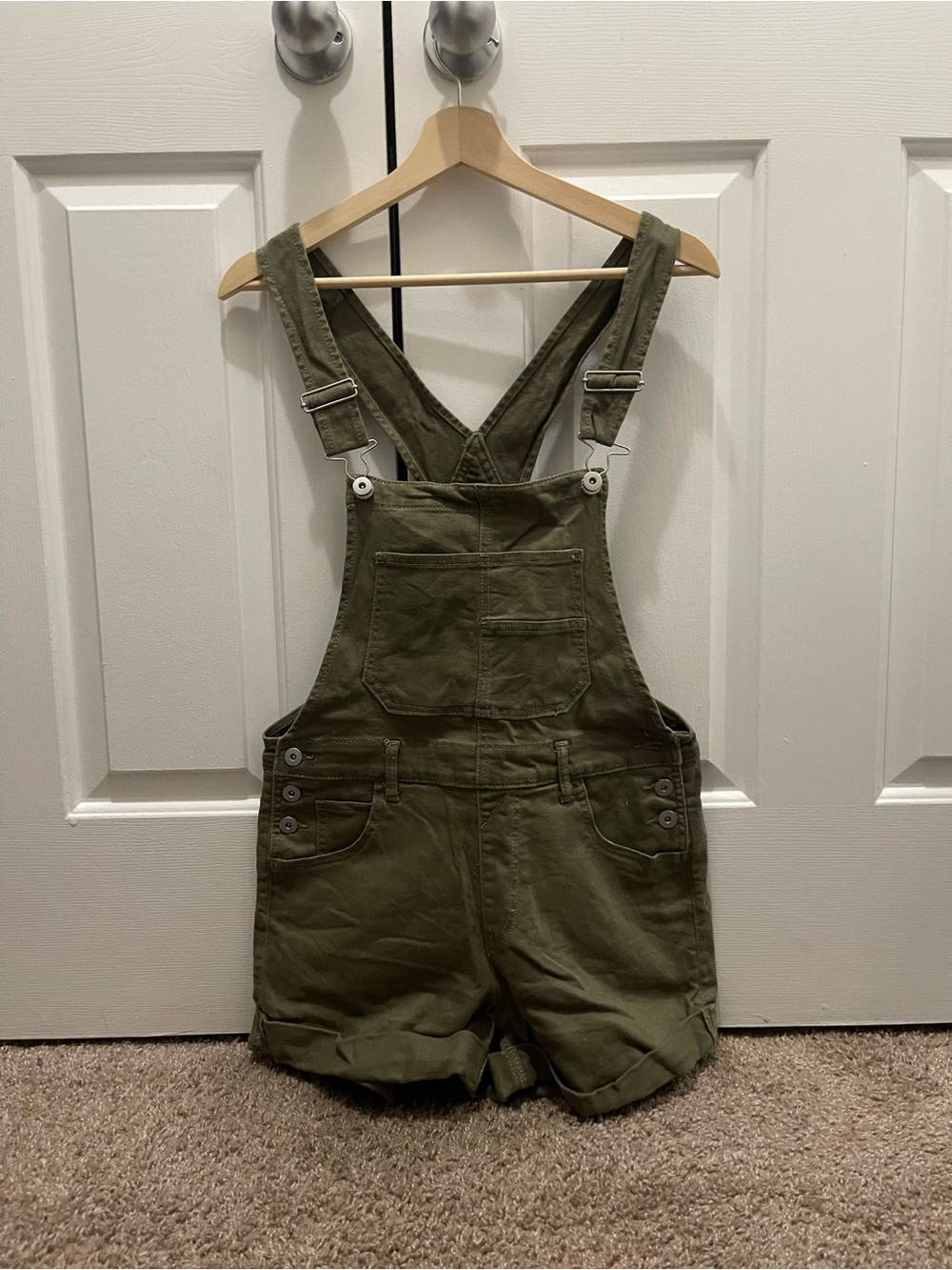 No Boundaries Olive Green Short Overalls